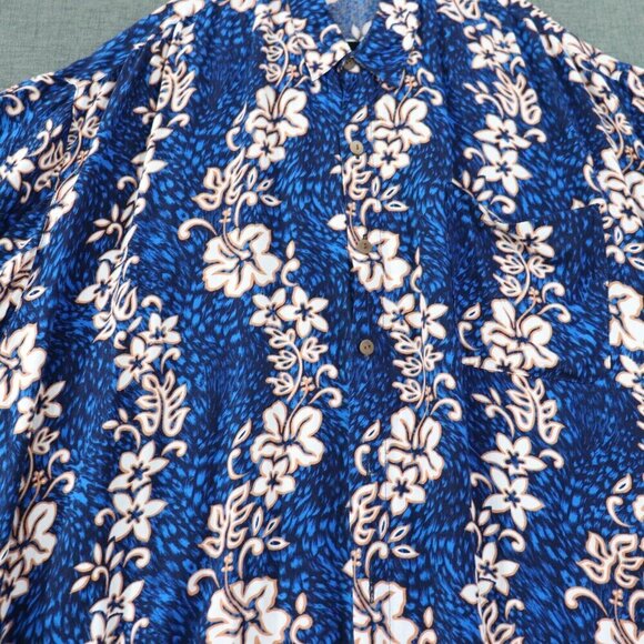 Pacific Line Bora Bora Aloha Camp Shirt Mens XL Deep Blue w Hibiscus - Picture 3 of 6